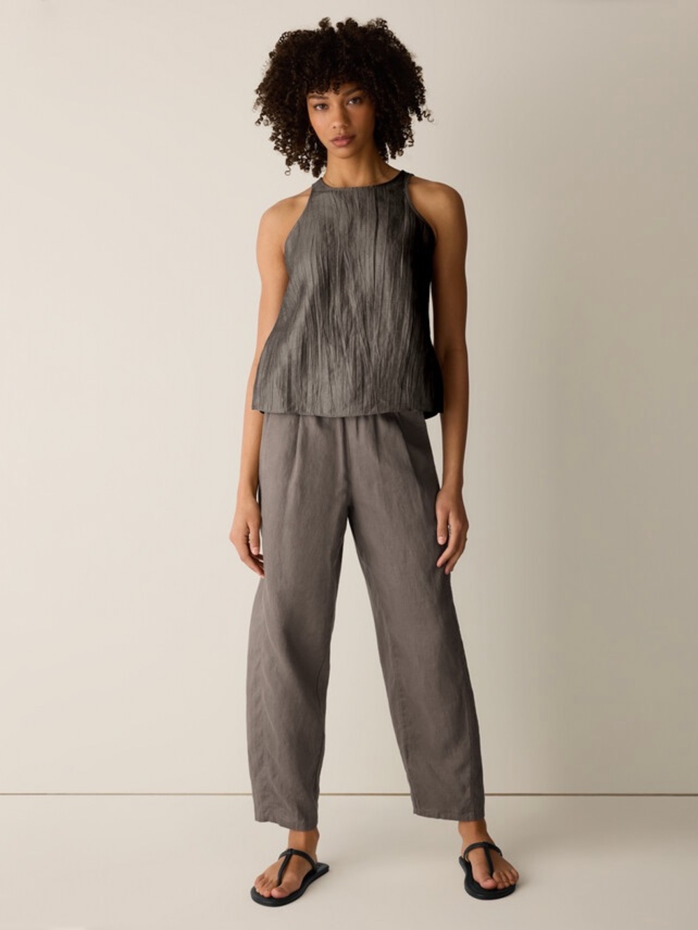 Eileen Fisher - Relaxed Linen-Blend Drawstring Pants in Taupe - Picture 2 of 6